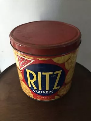 1977 Vintage Nabisco Ritz Cracker 13 Oz. Round Advertising Tin Canister • $18