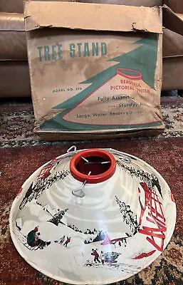$119.99 • Buy Vintage CHRISTMAS COLORAMIC Metal Tree Stand + Original Box - Barn Sleigh