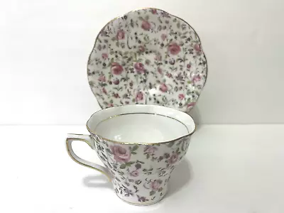 Vintage Rosina Chintz Floral Teacup & Saucer England Bone China Pink Peony 5040 • $17