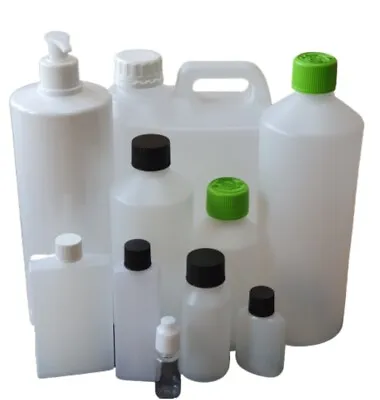 Plastic Bottles HDPE +Lid 50ml 100ml 250ml 500ml 1 Litre  2.5 Litre & 5 Litre • £32.95