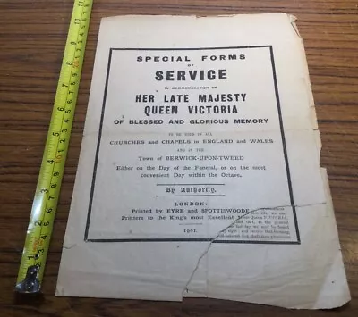 Antique Paper 1901 Special Form Of Service In Commemoration Queen Victoria Used • £9.99