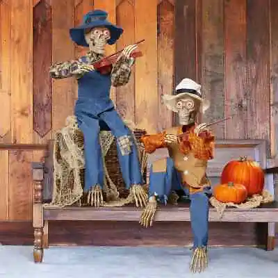 Halloween 3ft (1m) Pair Of Animated Fiddler Skeletons With Lights & Sounds • £189.95