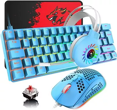 $64.68 • Buy 60% Mechanical Gaming Keyboard Mouse Headset And Mat Combo Wired RGB Backlit USB
