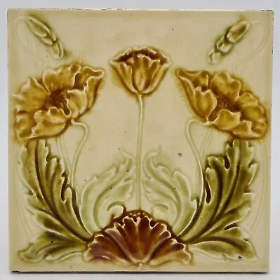 Antique Fireplace Art Nouveau Majolica Tile By Henry Richards C1905 AE2 • $49.77