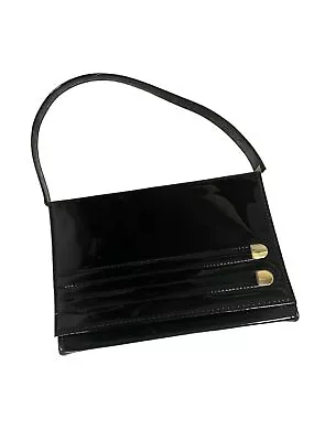 Vtg 60s MacLaren Black Patent Leather One Handle Handbag Bag Goldtone Metal • £32.67