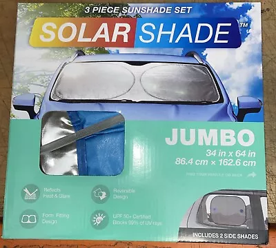 Solar Shade 3 Piece Sunshade Set JUMBO For Car Truck SUV 34”x64” New • $10.99