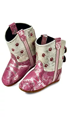 Old West Infant Girls Poppets Pink Silver/White Faux Leather Cowboy Boots • $22.99