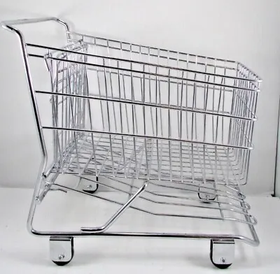 Vintage Mini 11  Chrome Metal Toy Shopping Cart Realistic With Rolling Wheels • $9.99