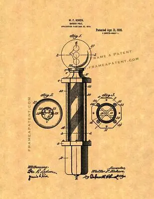 Barber Pole Patent Print Ancient Gold • $16.79