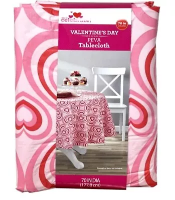 Celebrate Valentines Vinyl Tablecloth Retro Heart Pink • $9.89