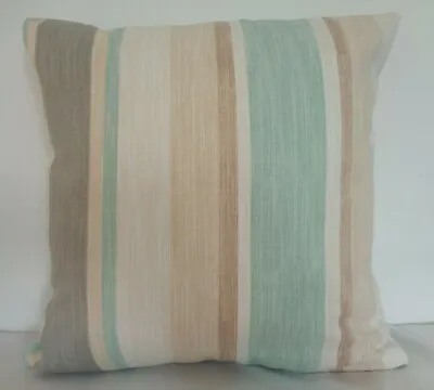 Handmade Cushion Cover In Laura Ashley Awning Biscuit Eau De Nil -  Same On Back • £11.99