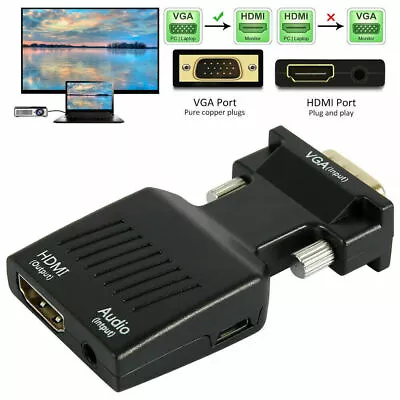 £5.98 • Buy 1080P HD VGA To HDMI Converter Adapter + USB + Audio Cable For HDTV PC Laptop TV
