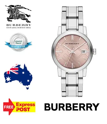 New Burberry 'the City' Bu9124 Silver/pink Salmon Check Womens Quartz Watch • $319.99