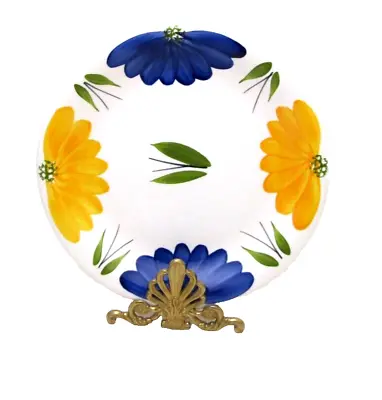 Vintage MAXAM ITALY BLUE YELLOW DAISY FLORAL  10 1/2  DINNER PLATE • $12.99