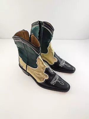 GUC Zara Cowboy Boots Metallic Gold Green Black Size EU36 / US 6 • $69.99