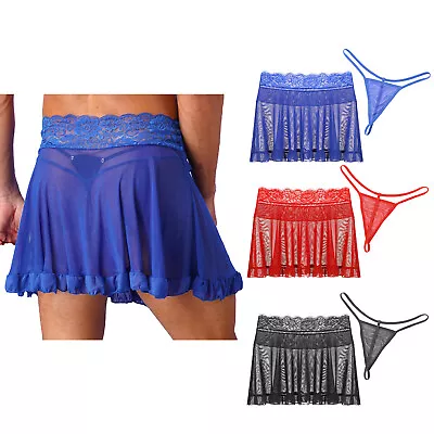 US Sissy Men Sexy Skirt Ruffled Lace Mesh Crossdressing Short Pleated Mini Skirt • $7.31