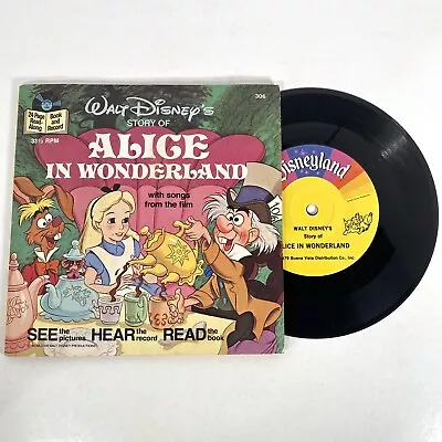 Walt Disney Alice In Wonderland Read Along Book & 7” Vinyl Record Vintage 1979 • $14.99