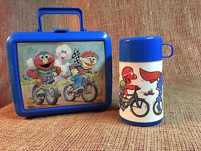 Vintage Sesame Street Plastic Blue Lunchbox Bicycle Race Elmo & Ernie • $25