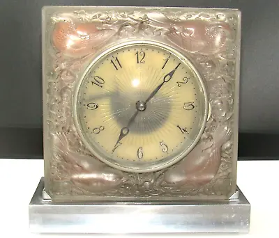 R. LALIQUE Art Glass Quatre Moineaux Du Japon Clock W/Light Base C.1928 Signed • $3995