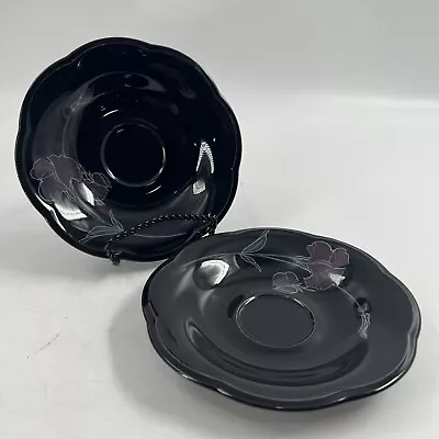 Mikasa EJ 702 Rondo Tango Saucers Set 2  Black Lavender Floral Round Coffee Tea • $6.99