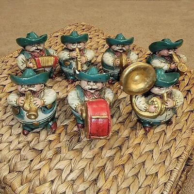 Vintage Mexican Folk Art Hecho En Mexico  Hand Painted Mariachi Band- 7 Figures. • $30