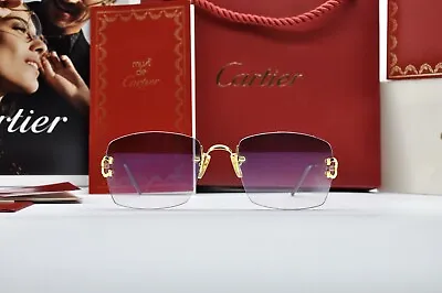 $1100 • Buy Vintage CARTIER Rimless 90's C DECOR Chealsea Platine Sunglasses NOS New Lunette