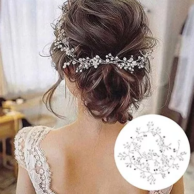 Bridal/Wedding Bridesmaid Silver Crystal & Pearl Hair Vine  Wreath UK Seller • £8.99