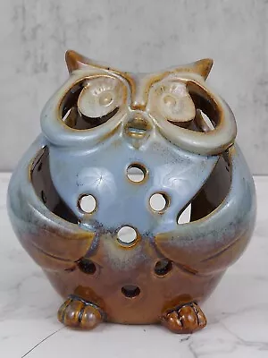 Pier 1 Vintage Owl Drip Glazed Pottery Candle Holder Ceramic Tealight Blue/Brown • $8.99