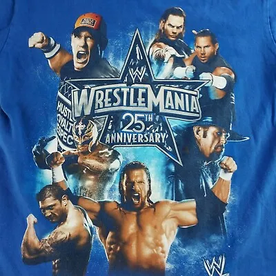 Hybrid WWF Wrestlemania 25th Anniversary Boys Medium Blue Short Sleeve T-Shirt • £16.06