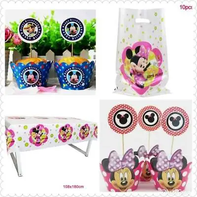 Mickey Minnie Mouse Cupcake Wrappers Toppers Birthday Party Tablecloth Popcorn  • £3.25