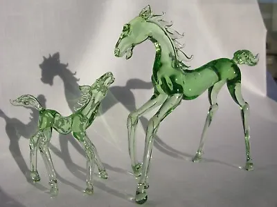 Murano Pirelli Lauscha Art Glass Vintage Green Arabian Stallion Horse & Foal • £65