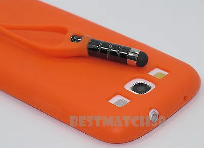 For Samsung Galaxy I9300 S3 Orange & Attached Stylus Silicone Soft Case Cover  • $7.80