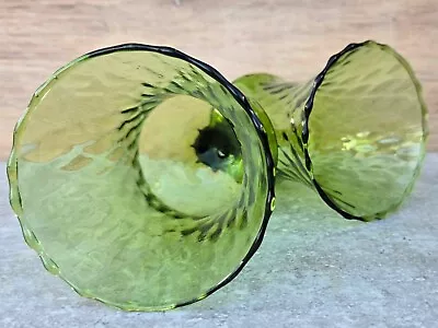 Vtg Pair Mid Century Honeycomb Apple Olive Green Art Glass Peg Light Candle Cups • $28.95