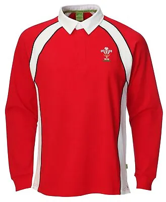 WRU Wales Mens L/S Classic Cotton Rugby Shirt Jersey Top • £25