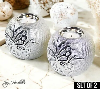 Butterfly Tea Light Candle Holders Silver Ball Home Art Decor Gift SET OF 2 • £12.90