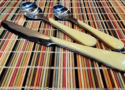 FIESTA WARE Vintage FIESTA YELLOW Silverware Flatware Stainless 3PC Swirl Handle • $12.50