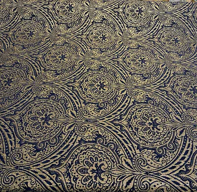 Medellin Damask Navy Blue Gold Upholstery Fabric By The Yard • $19.95