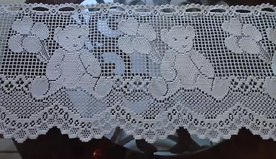 Vintage Lace Curtain Valance BEARS Scalloped Edges WHITE • $7.15