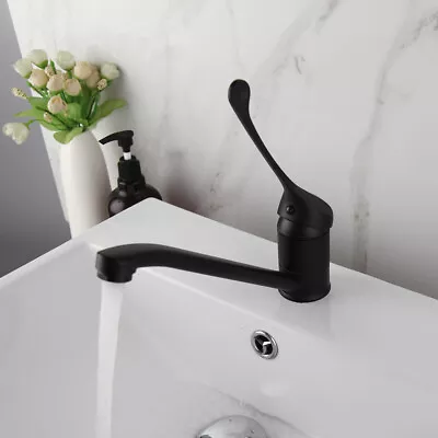 Black Arm Touch Medical Faucet Long Handle Spout Deck Mounted Basin Mixer Tap • $39.99