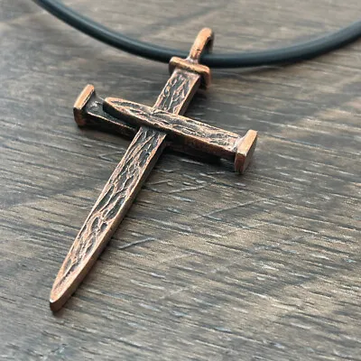 Nail Cross Necklace In Antique Copper (Lgc10-c) Black Cord NWT • $15.99