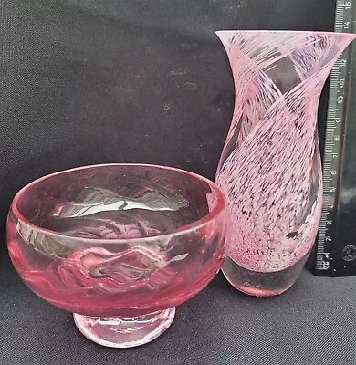 2 Pieces Of Caithness Pink Glass 1 Bowl 1 Vase • £6