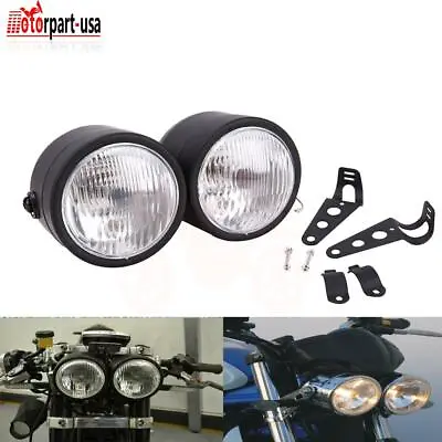 4.5  Black Twin Headlight Dual Sport Lamp For Harley Street Fighter Motorcycle • $34.73