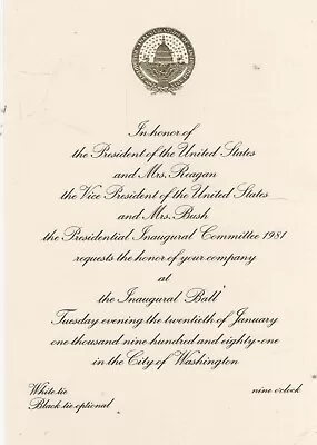 POLITICS (1981) REAGAN BUSH INAUGURAL BALL Invitation Q • $8.50