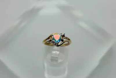 10k Yellow Gold Lab Created Spinel Aurora Borealis Diamond Accent Ring Size 6 • $109.95