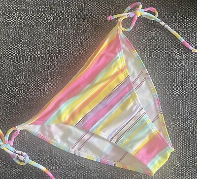 Bikini Bottoms Size 8 Multi Rainbow Striped String Tie Side High Leg Swimwear • £3.95