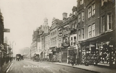 £8.95 • Buy Croydon Postcard 1923 Real Photo North End Swiss Cafe Shop Sign Vintage Vehicles