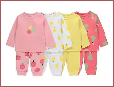 Baby Girls Pyjamas Set Apples & Pears Design PJs Nightwear Sleepwear 0-18m NEW • £6.99