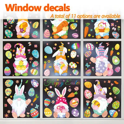 9 Sheets Easter Window Stickers Happy Easter Bunny Window Cling For Glass Door • £6.99