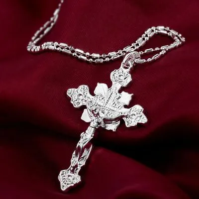 925 Sterling Silver Christian Jesus Cross Catholic Crucifix Pendant Necklace • $15.74