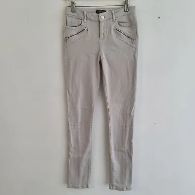 Mint Velvet Jeans Size 8R Neutral Zips Biker Ankle Slim • $31.08